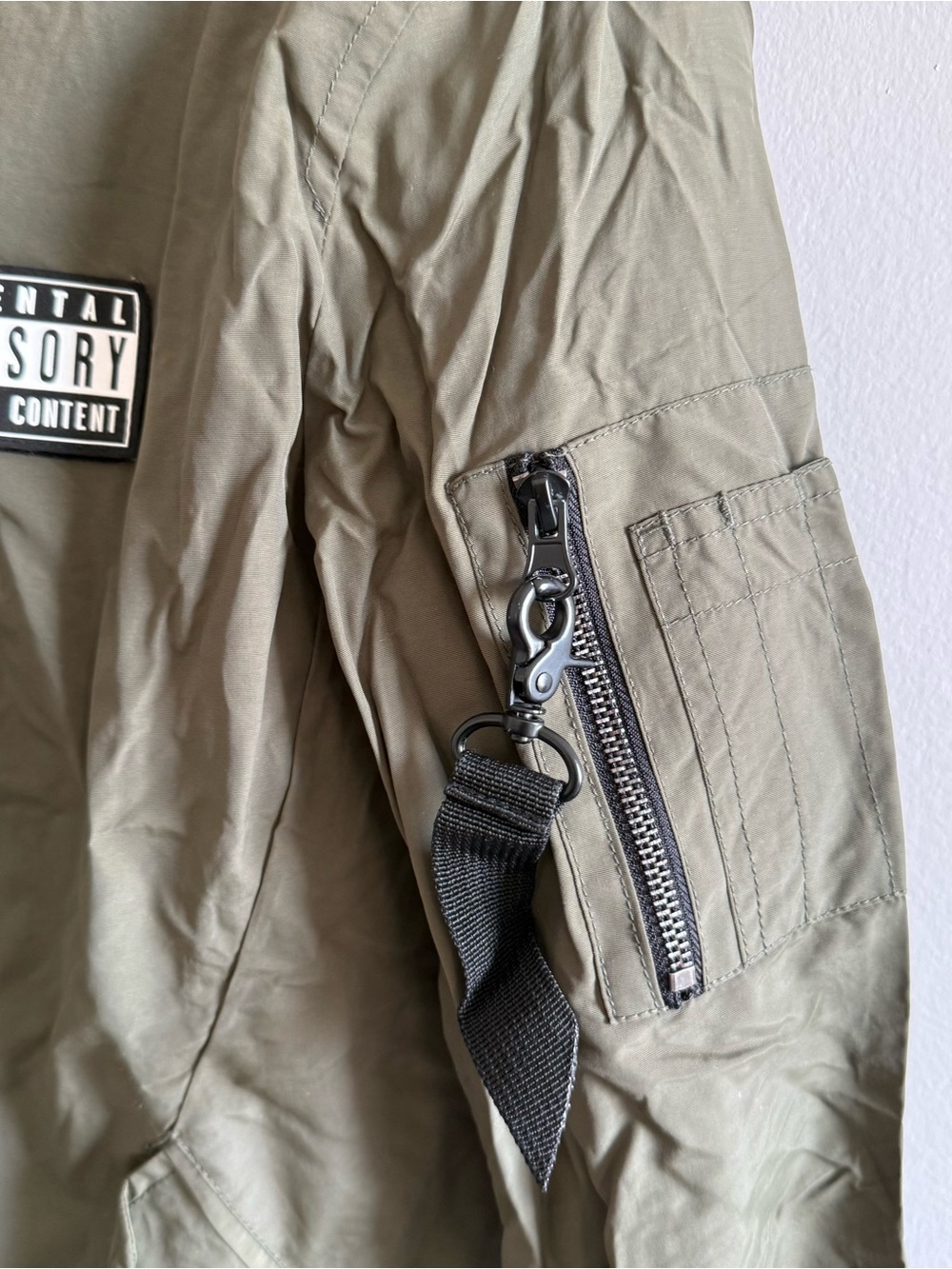 Olive Green Bomber Jacket Coat with Black Trim Men Size M - Picture 9 of 14